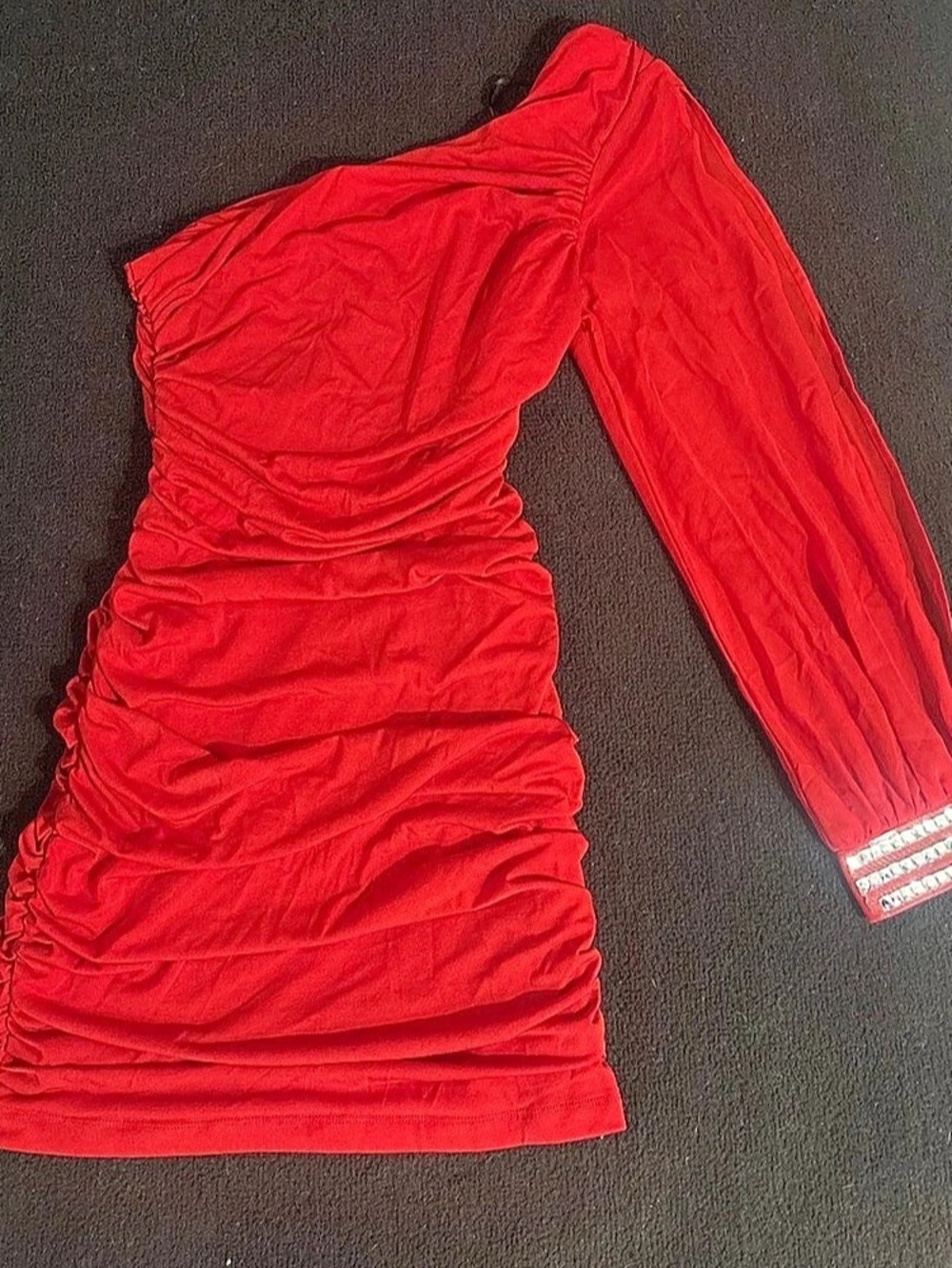 City Triangle Ruched Mini Dress in Red Size Medium